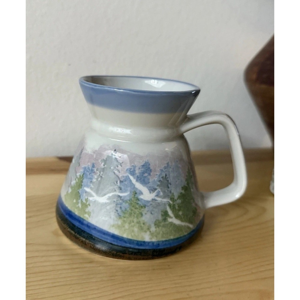 VTG No-spill Fisherman Mug Ocean With Seagulls & Trees Painted Seascape Scene